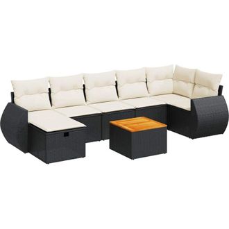 vidaXL Set De Sof&aacute;s De Jard&iacute;n Y Cojines 8 Piezas Rat&aacute;n Sint&eacute;tico Negro Vidaxl