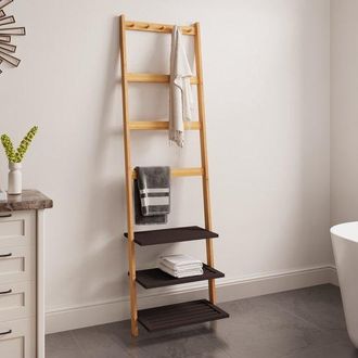 OEM Toallero, Escalera Decorativa Para Toallas, Con Tres Estantes, Bamb&uacute;, 52x28,5x183cm, Pasillos, Dormitorios Y Salas De Estar, Color Madera Natural