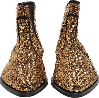 Dolce & Gabbana Mens Gold Embellished Chelsea Ankle Boots Shoes Leather