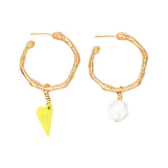 Forte_Forte Heart Pendant Faux-Pearl Earrings - female - Forte Forte - Earrings - Yellow - ONE SIZE - Accessories