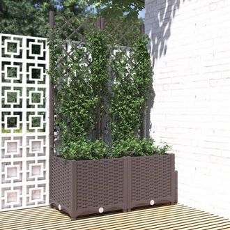 Berkfield Home Garden Planter with Trellis Brown 80x40x136 cm PP | Size: 80 x 40 x 136 cm