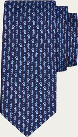 Ferragamo Men Seahorse print silk tie Blue