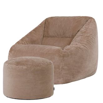 Icon Brand Puf sill&oacute;n con reposapi&eacute;s redondo de pana marr&oacute;n moca