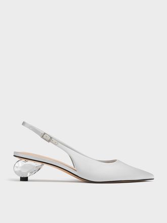 Charles & Keith Satin Pointed-Toe Crystal-Heel Slingback Pumps