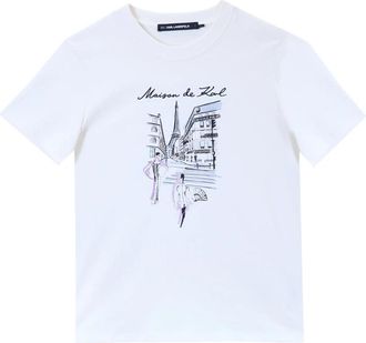 Karl Lagerfeld Paris Sketch Street T-shirt - Dames - T-shirts - Wit - L - Katoen - Tops