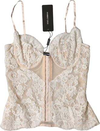 Dolce & Gabbana Womens Beige Floral Lace Corset Lingerie Underwear Nylon Viscose Polyester Clothing