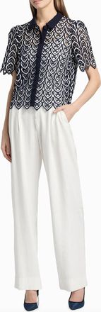 Milly Addison Lace Top In Navy And White