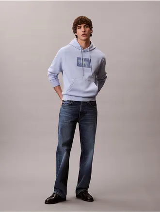 Calvin Klein Jeans Calvin Klein Mens Fleece Metallic Monogram Graphic Hoodie - Blue - XL