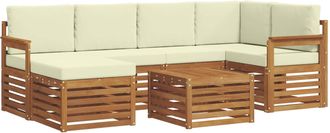 vidaXL Conjunto De Sof&aacute;s De Exterior 7 Uds. Natural Y Crema Poli&eacute;ster Vidaxl