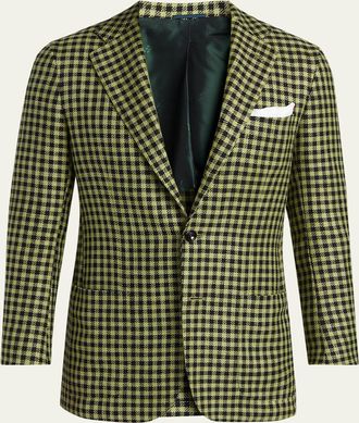 Kiton Mens Gingham Check Single-Breasted Sport Coat