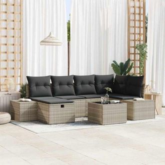 vidaXL Vidaxl - Conjunto De Sof&aacute; De Jard&iacute;n 7 Pcs Gris Claro 55 X 62 X 69 Cm