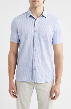 Johnston & Murphy Bennett Gingham Short Sleeve Button-Up Shirt in Light Blue Gingham at Nordstrom, Size Xxx-Large
