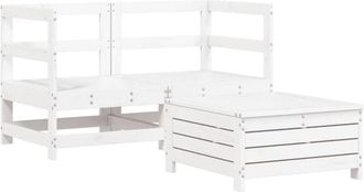 vidaXL 3 Piece Garden Sofa Set White Solid Wood Pine Vidaxl