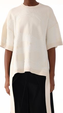 Jason Wu LOOPED FRINGE JACQUARD TSHIRT SWEATER WITH ARTWORK
