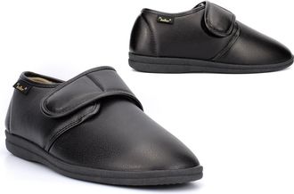 Generic Mens Carpet Slippers Dr Chris Slipper Mens Touch Fastening Slippers Faux Leather Slipper Carpet Touch Fasten Warm Fleecy Lining Sizes 7-12 Black 9 UK