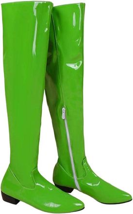 Generic Women Winter Outdoor Casual Over Knee Boots Patent Leather Low Heel Pointed Toe Boot