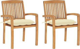 vidaXL Sillas De Jard&iacute;n 2 Uds Madera De Teca Con Cojines Blanco Crema Vidaxl