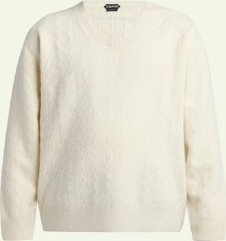 Tom Ford Mens Cable Knit Wool V-Neck Sweater