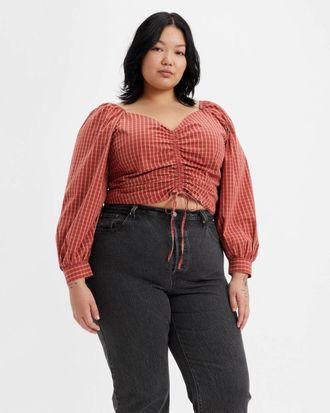 Levi's Devin Top Womens Plus Zelda Cotton Ruched Cropped Blouse FROG827