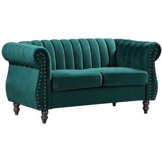 Vente-Unique Vente-unique - Divano Chesterfield 2 posti in Velluto Verde smeraldo - trumbo