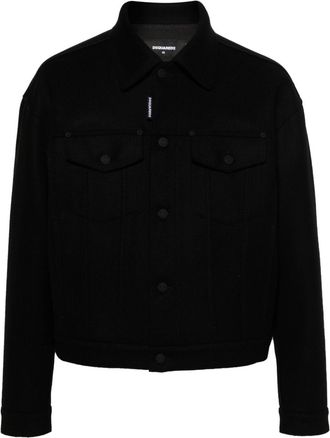 Dsquared2 oversized-collar shirt jacket - men - Polyamide/Virgin Wool/Polyester/Spandex/Elastane/Cotton - 54 - Black