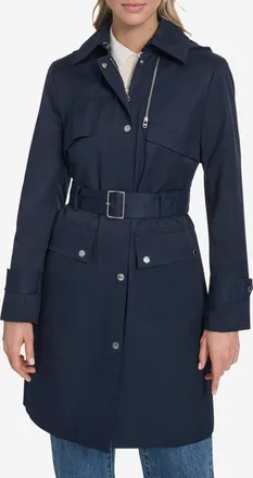 Cole Haan Womens Belted Trench Coat - Blue Size Medium