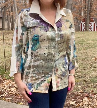 Origami Jewellery Bell Sleeve Top In Beaux Art