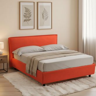 Dmora Cama Francesa Broni, Colch&oacute;n Incluido, Desenfundable, Hecho En Italia, Con Almacenamiento, Naranja