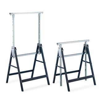 Relaxdays Andamio Caballete, Set De 2, Altura Ajustable, Carga Hasta 200 Kg, Plegable, Taller, Acero, Azul Y Plateado - Relaxdays