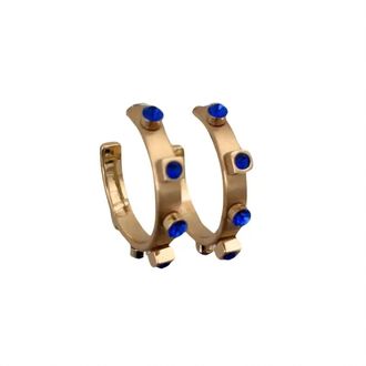Smith & Co Womens Metal Jewel Hoop Earrings In Gold Sapphire