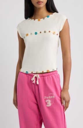 Jaded London Button Trim Top in Cream at Nordstrom, Size 10
