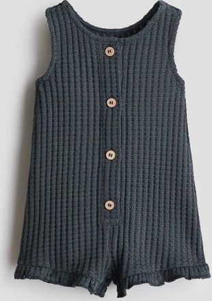 H&M Waffle-knit Romper Suit in Dark Gray at Nordstrom, Size 18M