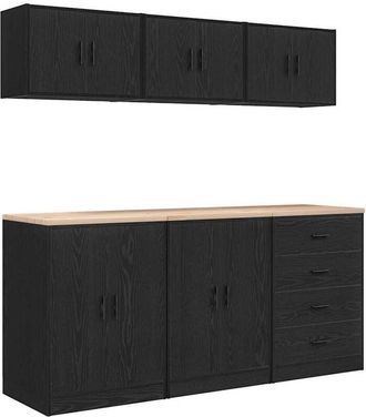 vidaXL Garage Cabinets 6 pcs Black Engineered Wood vidaXL