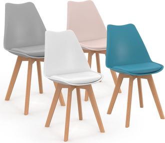 IDMarket Set Di 4 Sedie Da Pranzo Rosa Pastello, Bianco, Grigio Chiaro E Blu Sara