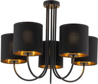 Luminosa Light Designs TK Torens Lámpara de techo colgante de varios brazos, negra y dorada, 5 luces E27