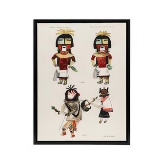 Artery8 Hopi Kachinas Hopi Native Vintage Black Framed Canvas Wall Art in White | Size: W24 x H32