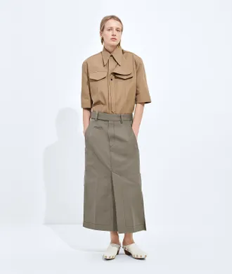 Bottega Veneta Cotton And Silk Gabardine Skirt - Grey & Silver - Women - 40 - 75% Cotton & 25% Silk