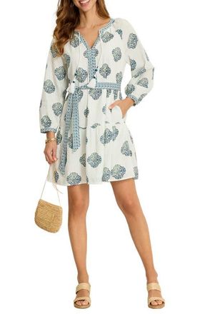 Tommy Bahama Mosaic Shortes Long Sleeve Cotton Dobby Minidress in White at Nordstrom, Size X-Large