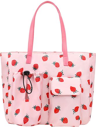 Generic Cymwer Large Capacity Tote Bag with Cup Holder Shoulder Bag for Women (Pink Strawberry) (style1)