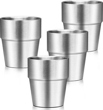 OEM Vasos Acero Inoxidable Doble 4 Piezas, 175 Ml, Vasos Acero Inoxidable, Vasos Acero Inoxidable Doble Vasos Beber Acero Inoxidable, Plateados