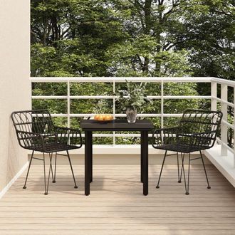 Berkfield Home 3 Piece Garden Dining Set Black Poly Rattan