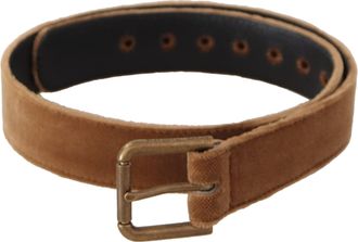 Dolce & Gabbana Bruin Fluwelen Bronzen Vintage Logo Metalen Gesp Riem