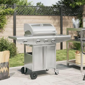 vidaXL vidaXL Griglia Barbecue a Gas con 4 Bruciatori Argento in Acciaio