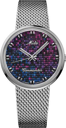 Mido Commander 1959 Pixel Dial Automatic Mesh Strap Watch, 37mm in Black Multi at Nordstrom