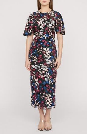 JS Collections Ursala Embroidered Flutter Sleeve Gown in Black Multi at Nordstrom Rack, Size 14