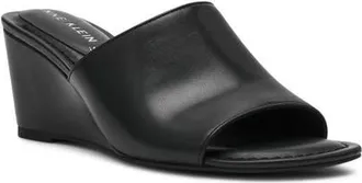Anne Klein Charisma Wedge Slide Sandal in Black Smooth at Nordstrom, Size 6.5