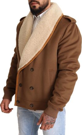 Dolce & Gabbana Mens Brown Double Breasted Shearling Coat Jacket Clothing