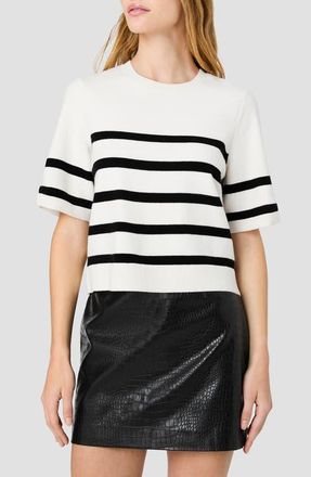 French Connection Sloane Stripe Short Sleeve Sweater in Black/porcelain Cream at Nordstrom, Size X-Small