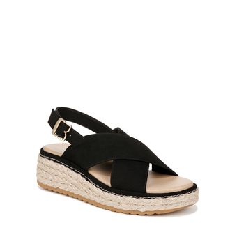 Dr. Scholls Womens Ember Espadrille Sandal Wedge, Black Microfiber, 4.5 UK