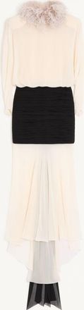 Valentino Abito Lungo In Light Georgette Con Piume Donna VANIGLIA/NERO 40